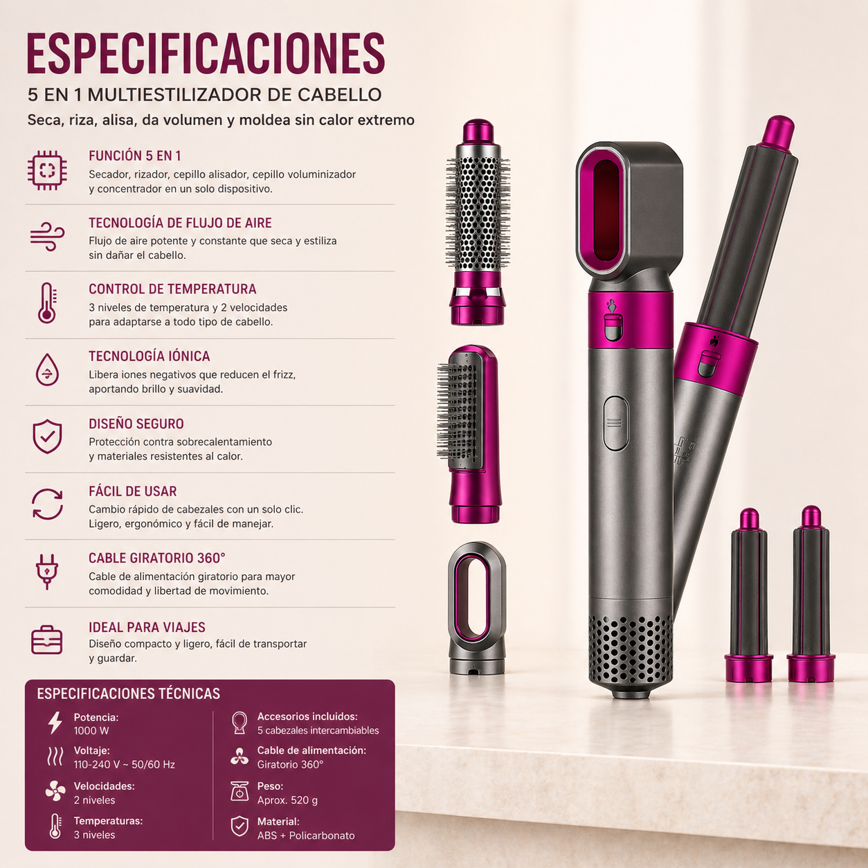 Juego de secador 5 en 1 multiusos