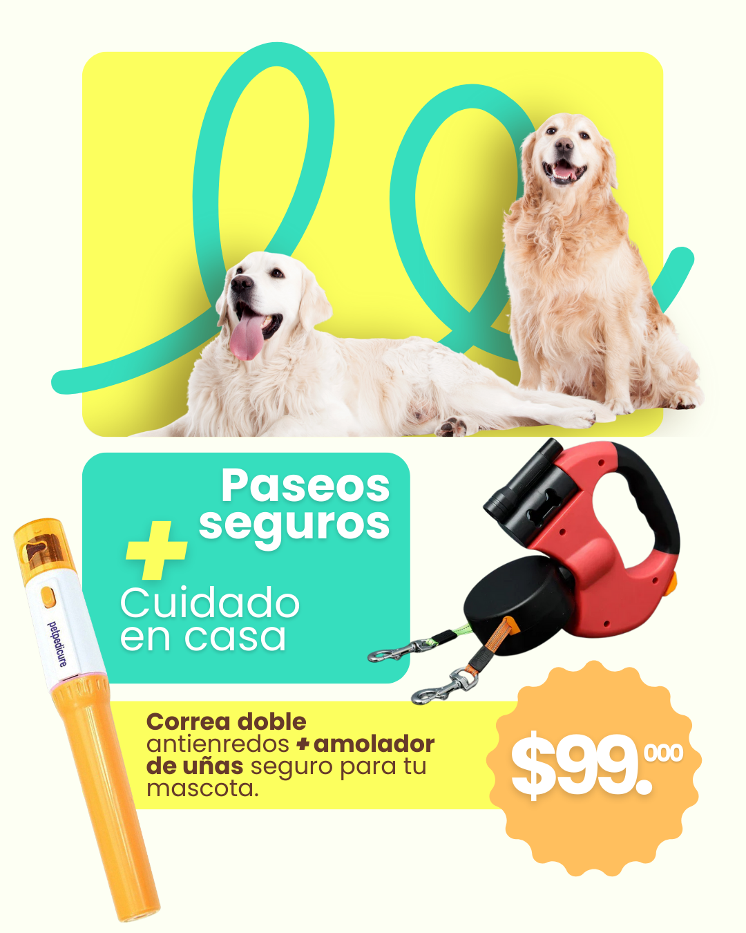 Combo correa y amolador para mascotas