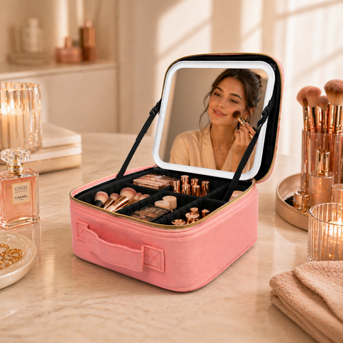 Cosmetiquera con espejo de luz led