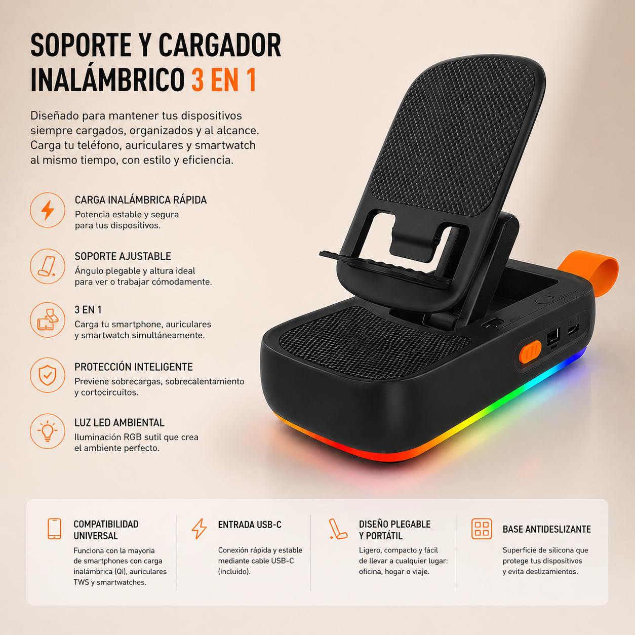 Soporte con power bank y bafle 3 en 1