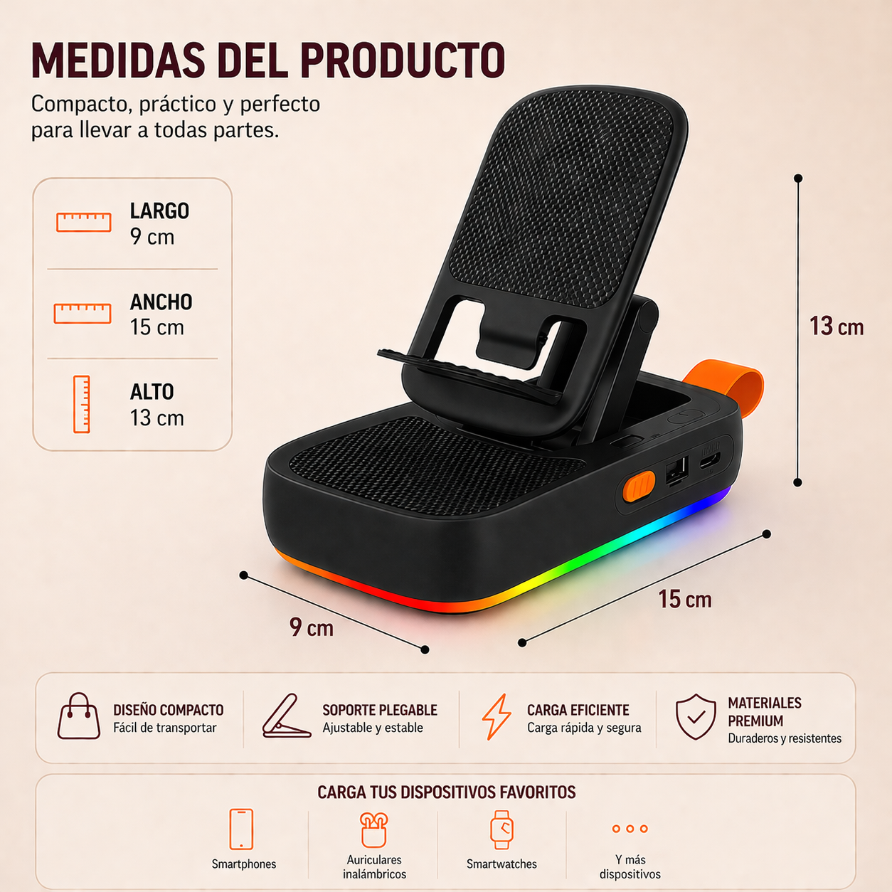 Soporte con power bank y bafle 3 en 1