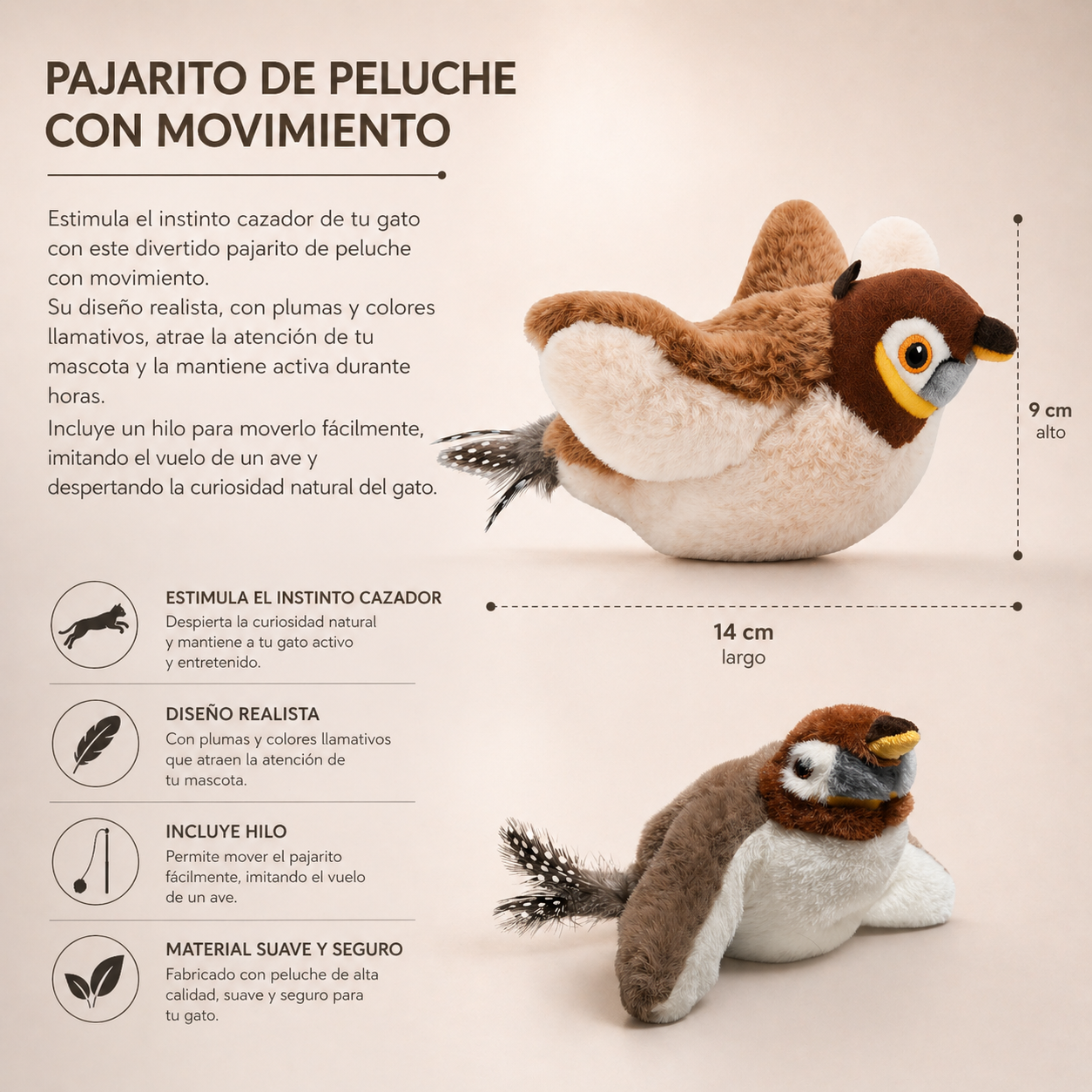Juguete interactivo pajaro para mascotas