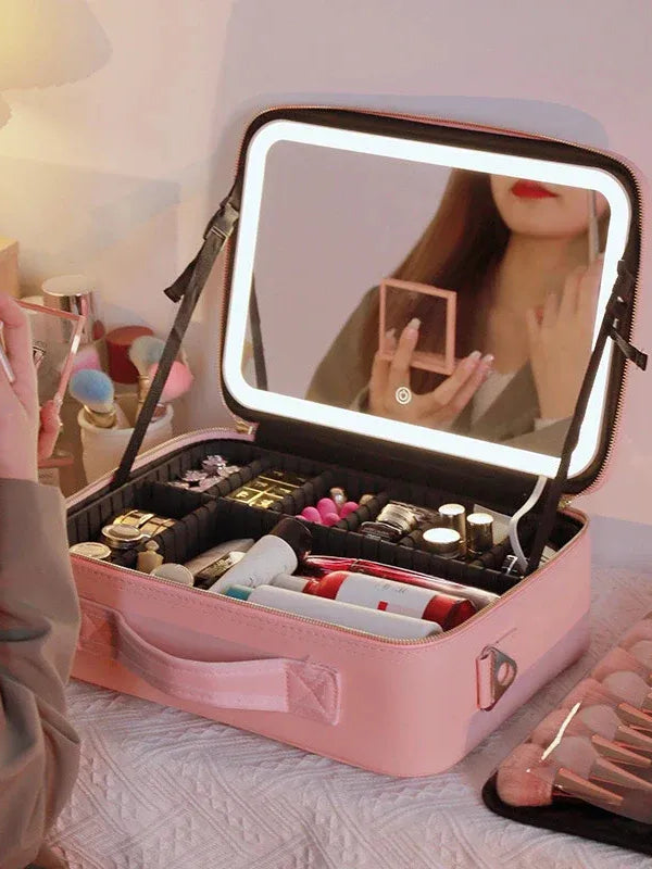 Cosmetiquera con espejo de luz led