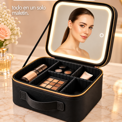 Cosmetiquera con espejo de luz led